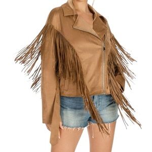 Galita Vegan Suede Fringe Tassel Western Jacket in Carmel Camel